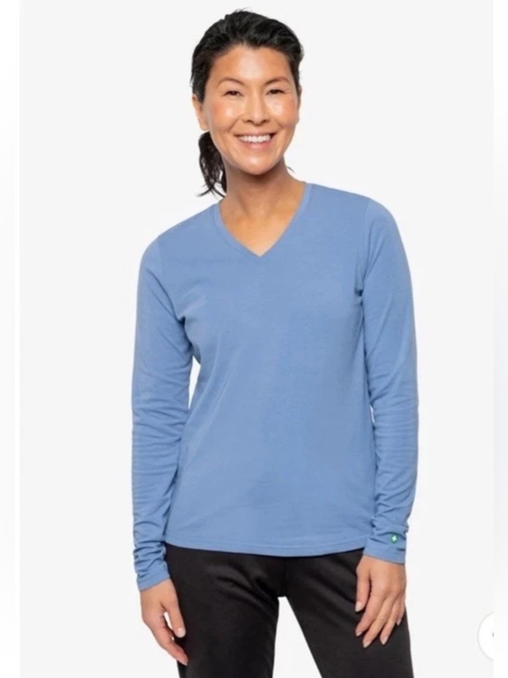 Light Blue V-Neck Long Sleeve Women's Tee